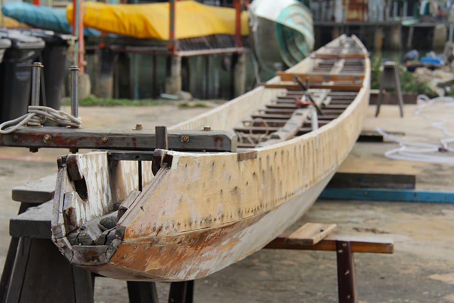 wood, boat, custom made boat, tai o village, fishing village, HD wallpaper