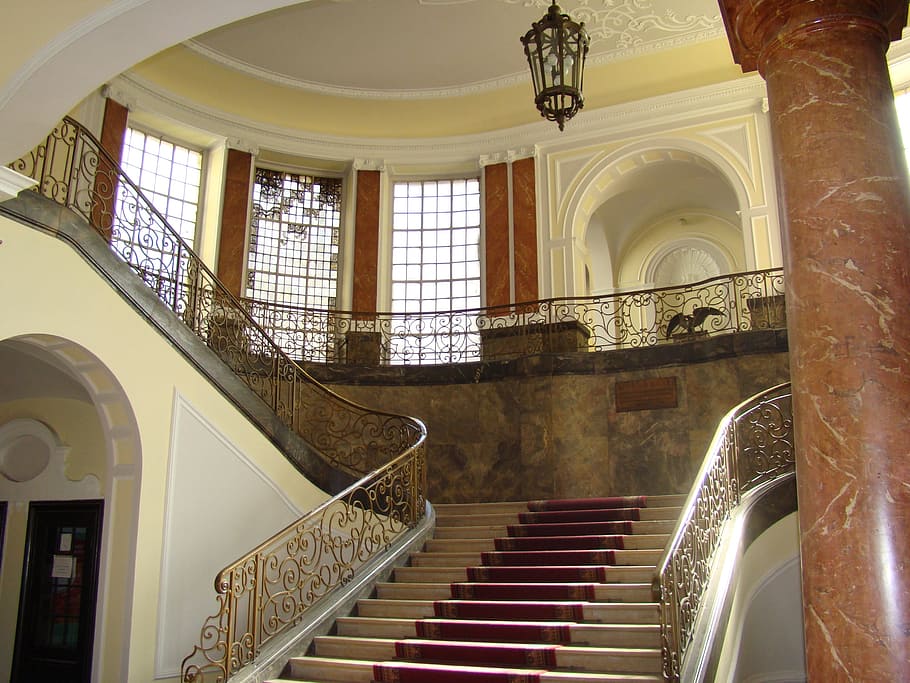 photo of white and brown staircase inside white room, architecture HD wallpaper