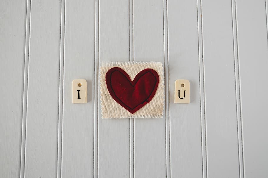 red heart patch, white-and-red i love u wall decoration, letter HD wallpaper
