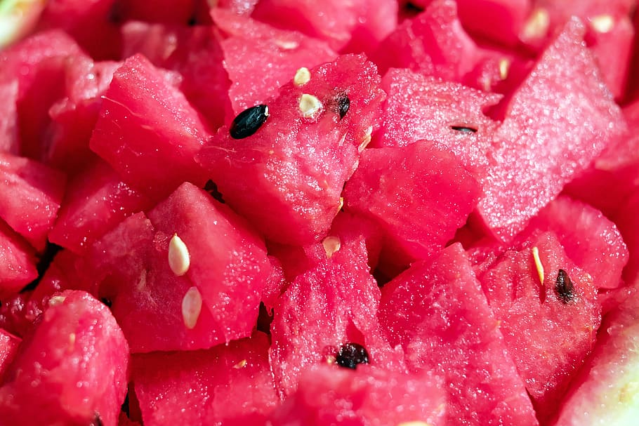 sliced watermelons, fruit, pulp, red, crushed, food and drink HD wallpaper
