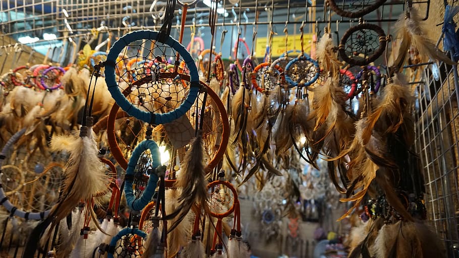 pile of dreamcatchers, the dream, indian, tribal, feather, ornament, HD wallpaper