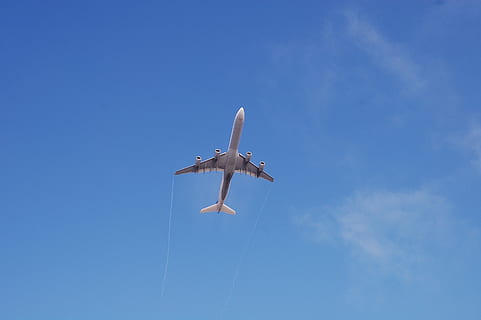 white plane flying under blue sky during daytime, airplane HD wallpaper