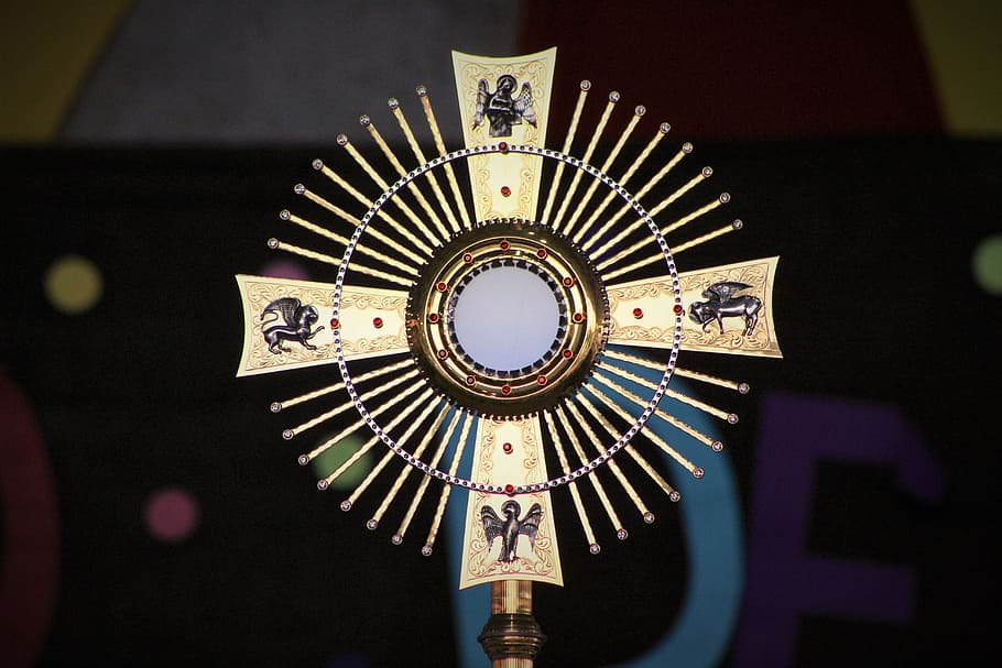 gold cross, Jesus, Catholic, Christ, Communion, church, eucharist, HD wallpaper