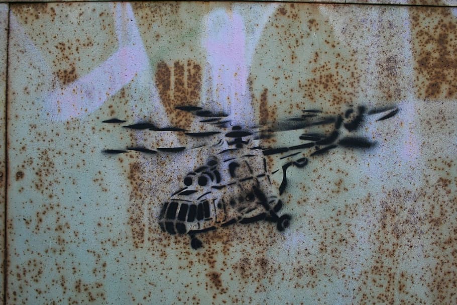 mi-8, helicopter, graffiti, no people, indoors, wall - building feature HD wallpaper