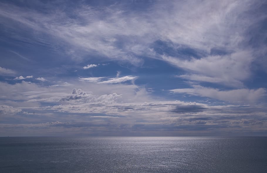 seascape, clouds sky, ocean, blue, water, horizon, cloud - sky HD wallpaper