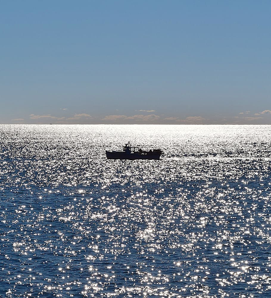 boat, ocean, sunlight, sparkle, water, sea, ship, marine, nautical HD wallpaper