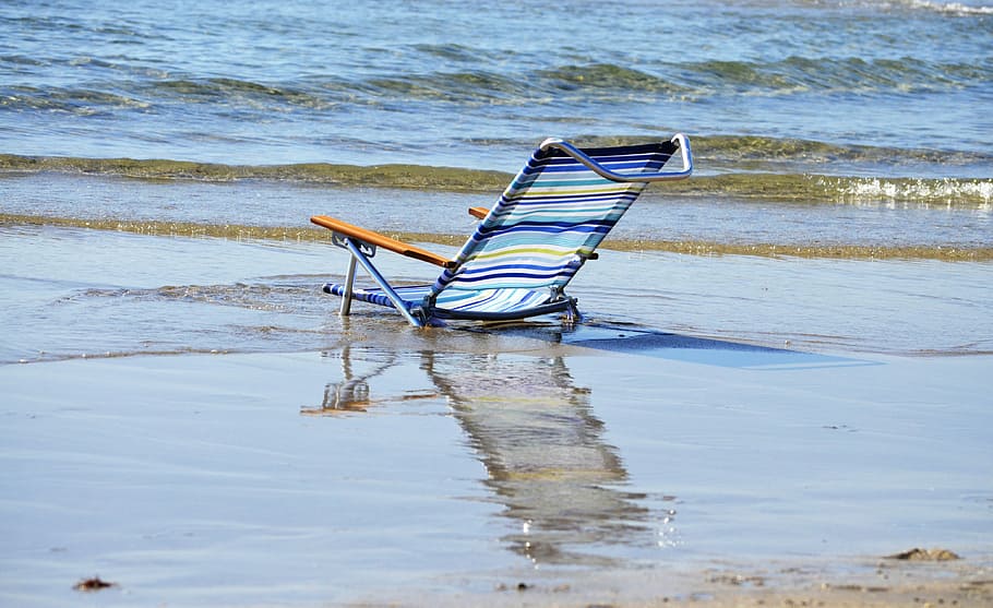 beach, empty, chair, water, nature, ocean, sand, outdoor, relaxation HD wallpaper