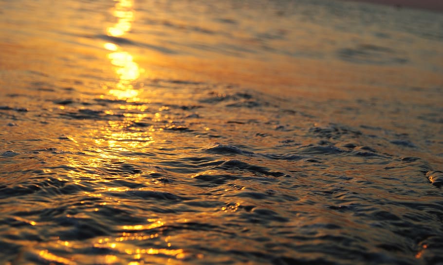 sunset, reflection, water, nature, wave, evening, sea, no people HD wallpaper