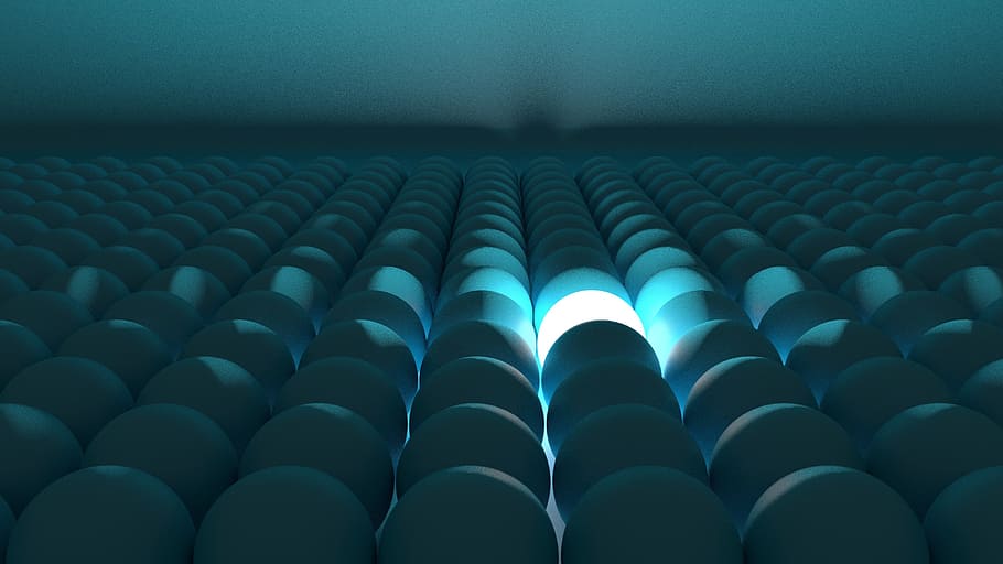 lighted ball surrounded by white balls, Blender, Lighting, Environment HD wallpaper