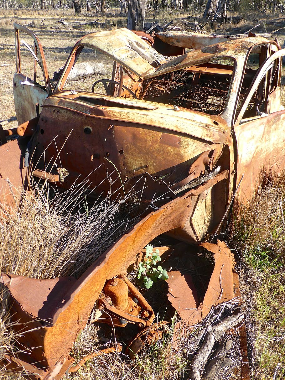 wreck, abandoned, rusty, vehicle, weathered, broken, car, smashed HD wallpaper