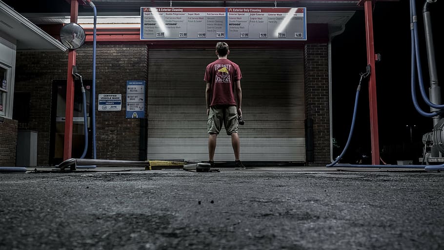 alone, car wash, man, night, person, standing, one person, full length HD wallpaper