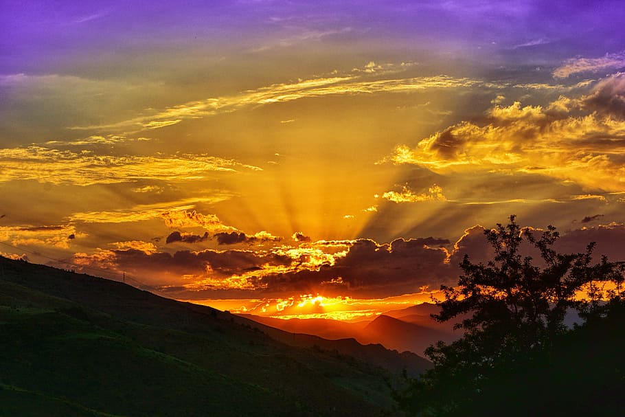 sunrise near mountains, sunset, dawn, nature, turkey, landscape