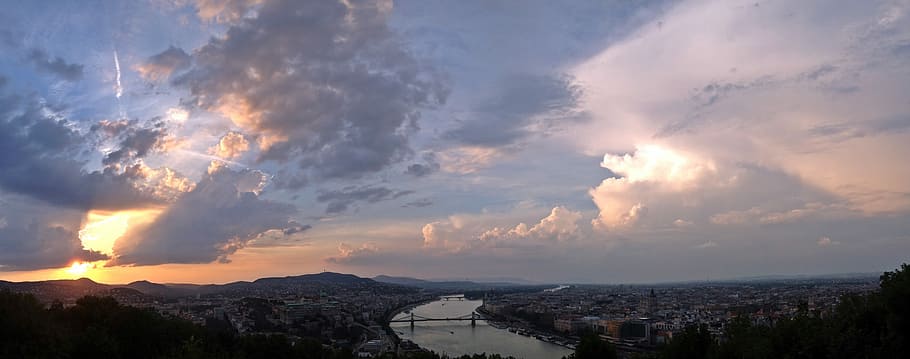 white clouds, Budapest, Hill, Outdoor, birdview, sky, aerial HD wallpaper