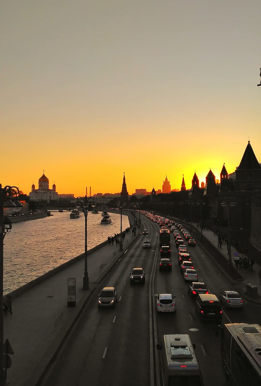 sunset, moscow, the kremlin, river, temple, autumn, beauty HD wallpaper