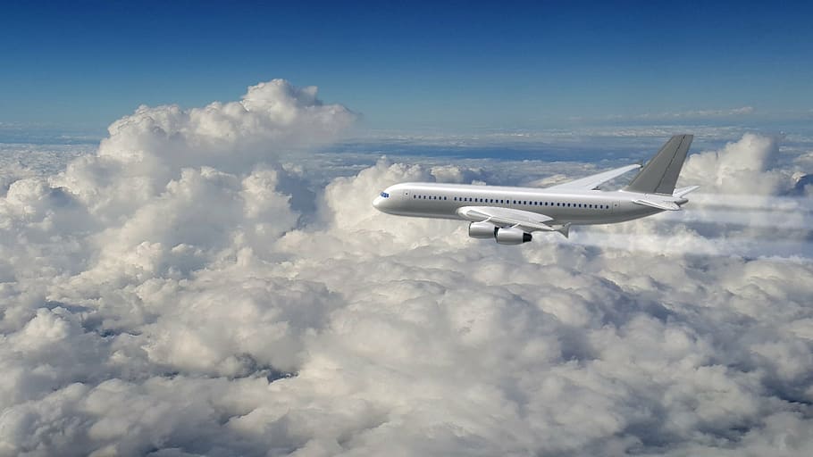 airplane from above, aircraft, clouds, aviation, commercial Airplane HD wallpaper