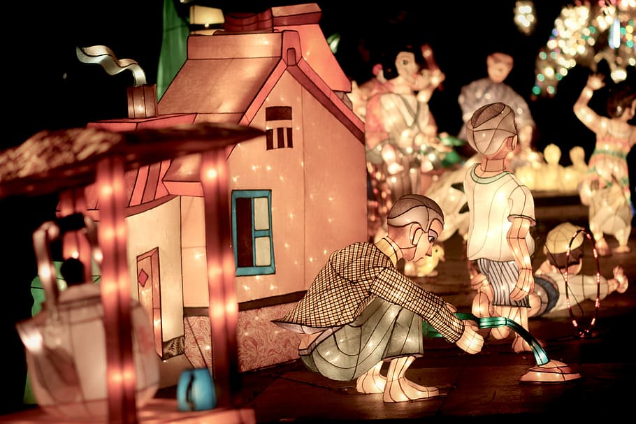 lantern, children's, night, light, night view, home, illuminated HD wallpaper