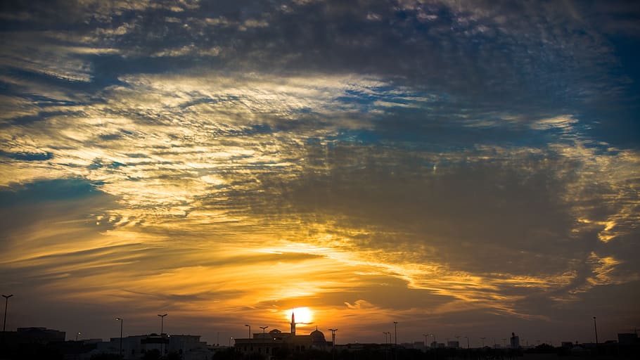 sunset, clouds, sky, nature, blue, landscape, summer, light HD wallpaper