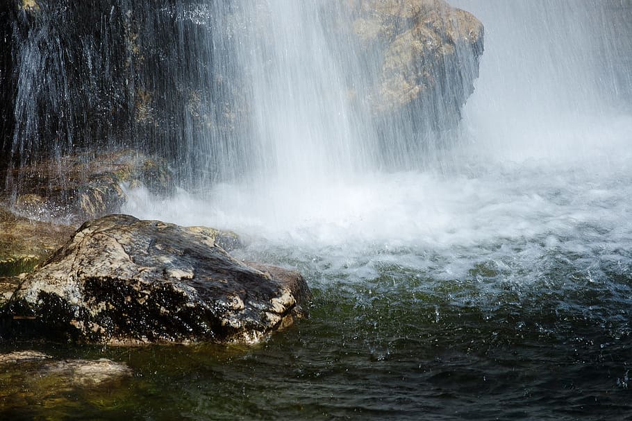 time-lapse photography of waterfalls, cascade, scenery, stone HD wallpaper