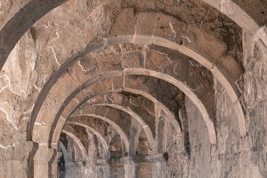 arches, building, architecture, perspective, structure, aspendos HD wallpaper