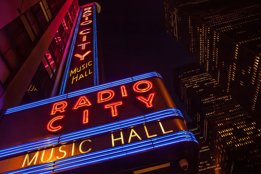 Wide-angle shot of the famous Radio City music hall in Manhattan, New York City, HD wallpaper