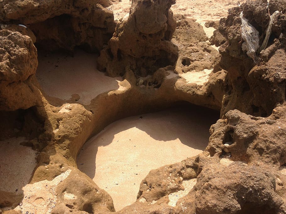 Beach, Sand, Beige, rock - object, no people, nature, cave HD wallpaper
