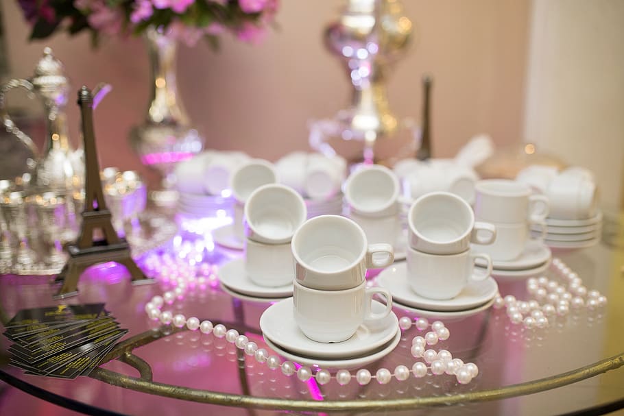 cup, saucer, ceramic, glass, table, interior, design, wedding HD wallpaper