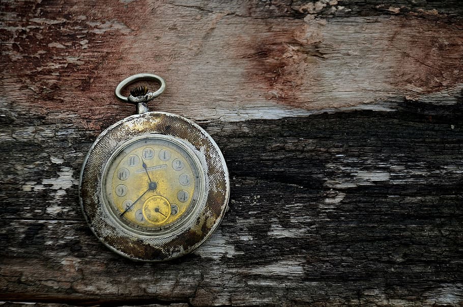 round pocket watch on brown and black surface, time, pass, antique, HD wallpaper