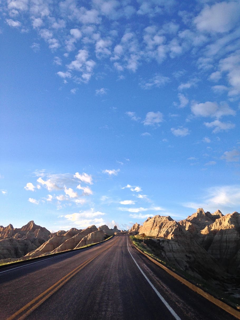 clouds, road, highway, nature, drive, driving, lines, street, HD wallpaper