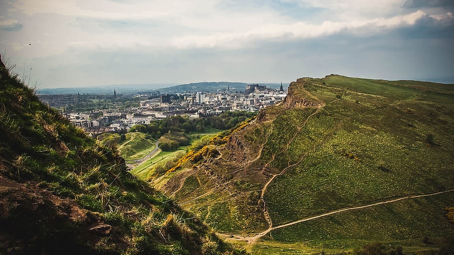 city, landscape, mountains, nature, buildings, clouds, daylight HD wallpaper