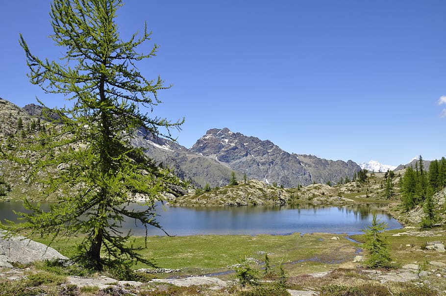 mountain, nature, lake, landscape, summer, holidays, rocks HD wallpaper