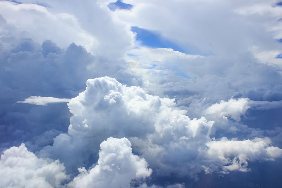 white clouds and blue sky, heavy, breathtaking, beautiful, nature, HD wallpaper