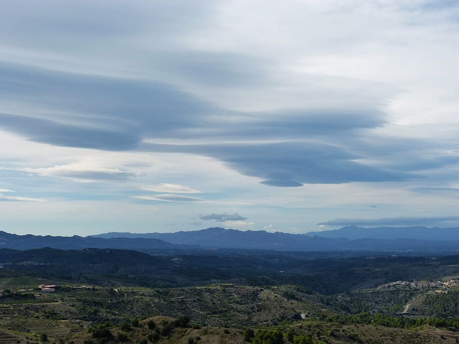 clouds, cumulonimbus, mountains, fields, forest, green, see HD wallpaper