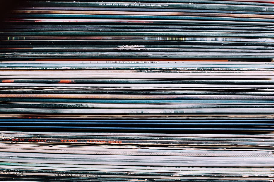 A background consisting of a stack of records in the city of Nancy, France, untitled