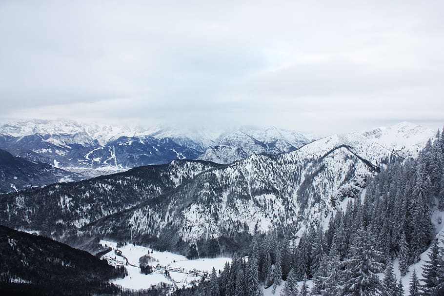 Scenic View of Mountains Covered with Snow, alps, clouds, cloudy