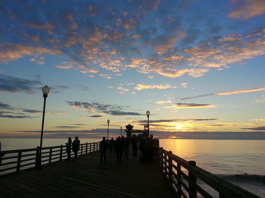 Pier, Sunset, Oceanside, sky, vacation, scenic, dusk, evening HD wallpaper