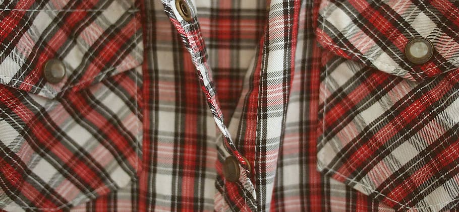 gray, black and red plaid dress shirt with chest pocket, clothes HD wallpaper