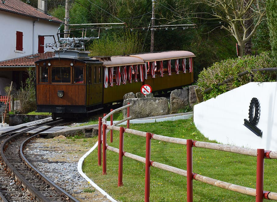 cogwheel train, the rhune mountain, basque coast, transportation, HD wallpaper