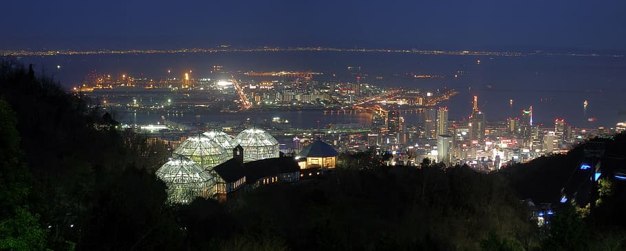 city lights during nighttime, kobe, view, japan, cityscape HD wallpaper