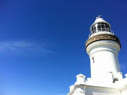 Lighthouse, Sky, Blue, White, Cloud, Sea, seaside, ocean, blue-sky HD wallpaper
