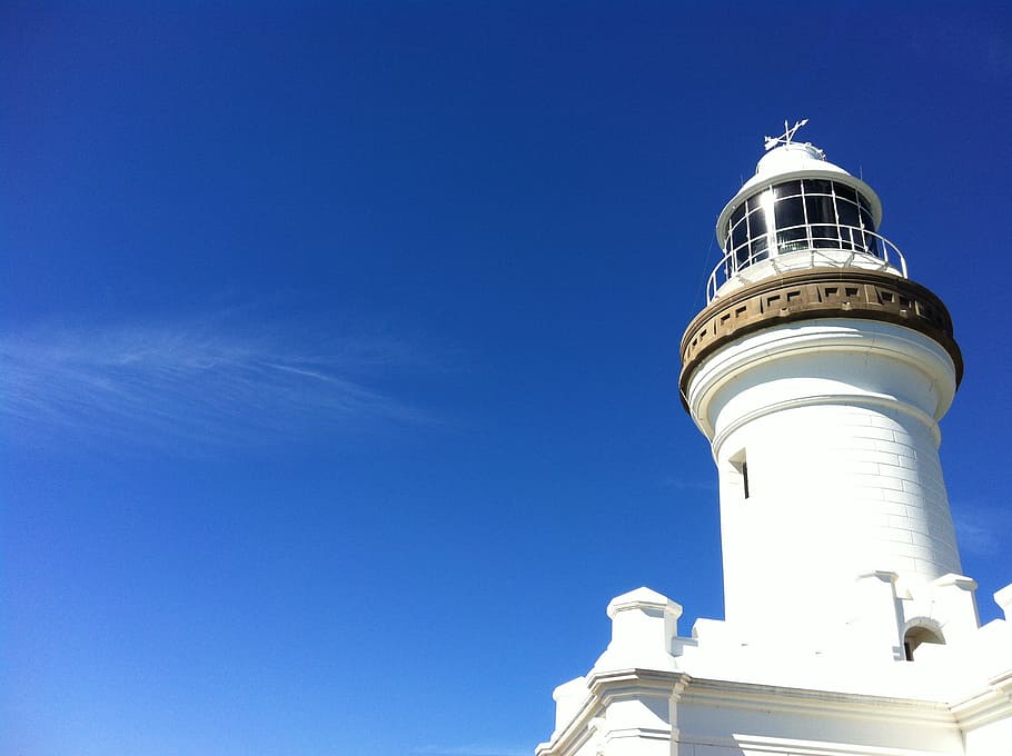 Lighthouse, Sky, Blue, White, Cloud, Sea, seaside, ocean, blue-sky HD wallpaper