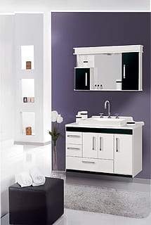 vase of white Tulip flowers beside combo vanity sink inside room HD wallpaper