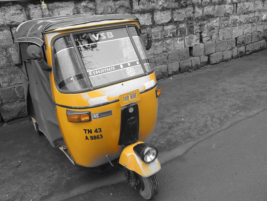 rickshaw, india, car, yellow, transportation, mode of transportation HD wallpaper