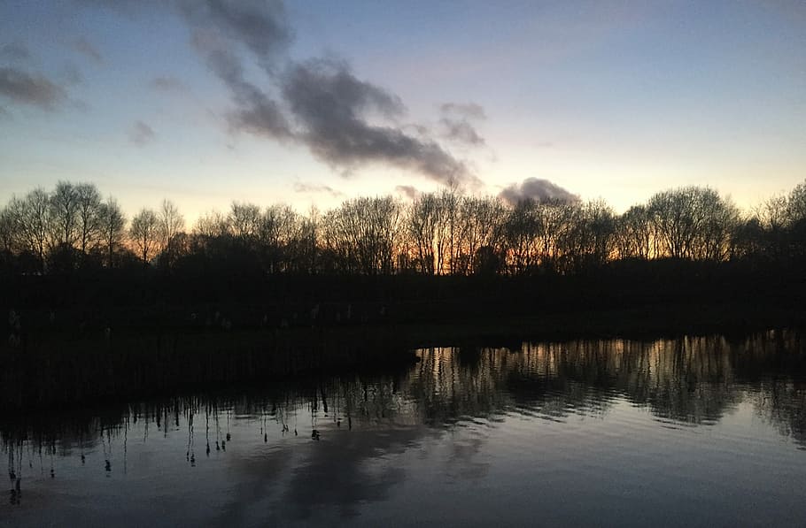 Canal, Water, Reflection, Reflections, silhouette, evening HD wallpaper