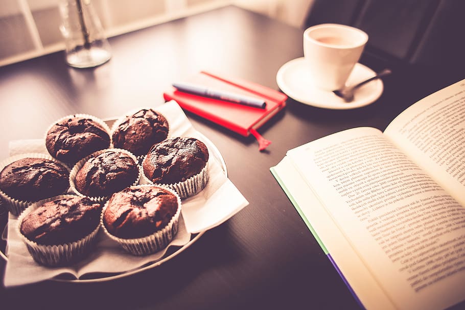 Sweet Monday Morning, books, breakfast, coffee, diary, food, hungry HD wallpaper