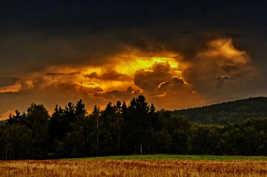 sunset, afterglow, sky, evening sky, clouds, abendstimmung HD wallpaper