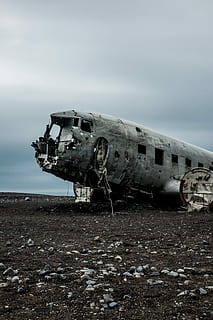photo of crashed plane, wrecked passenger plane under white clouds HD wallpaper