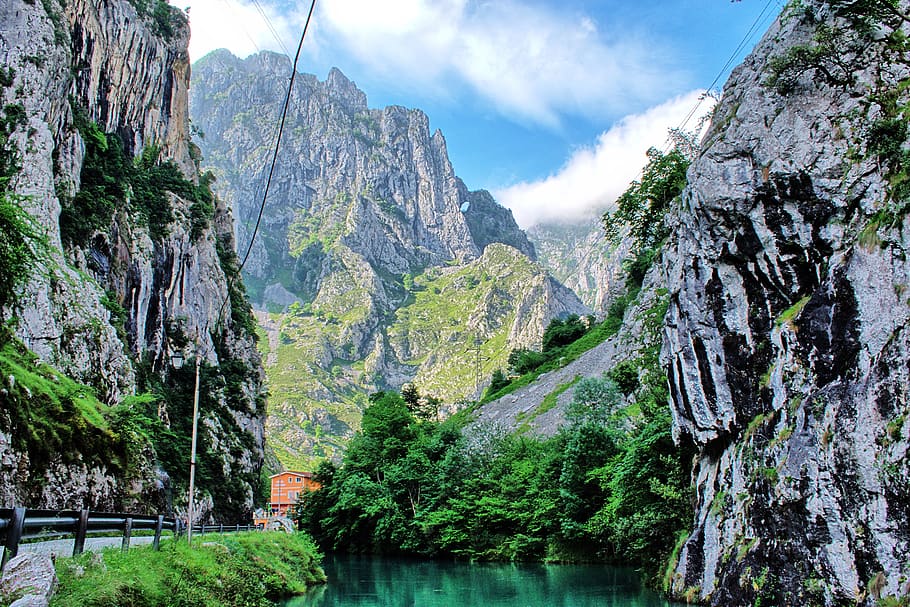 river, nature, high mountains, asturias, spain, mountain landscape, HD wallpaper