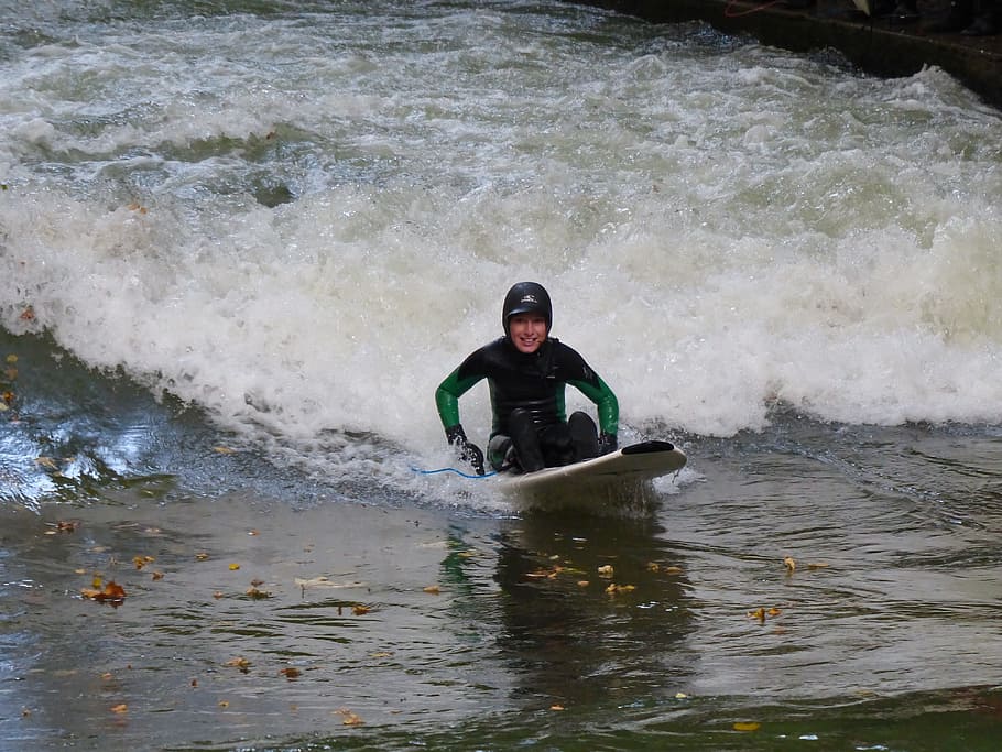 Eisbach, Surf, Surfing, Surfer, english garden, bavaria, sport HD wallpaper