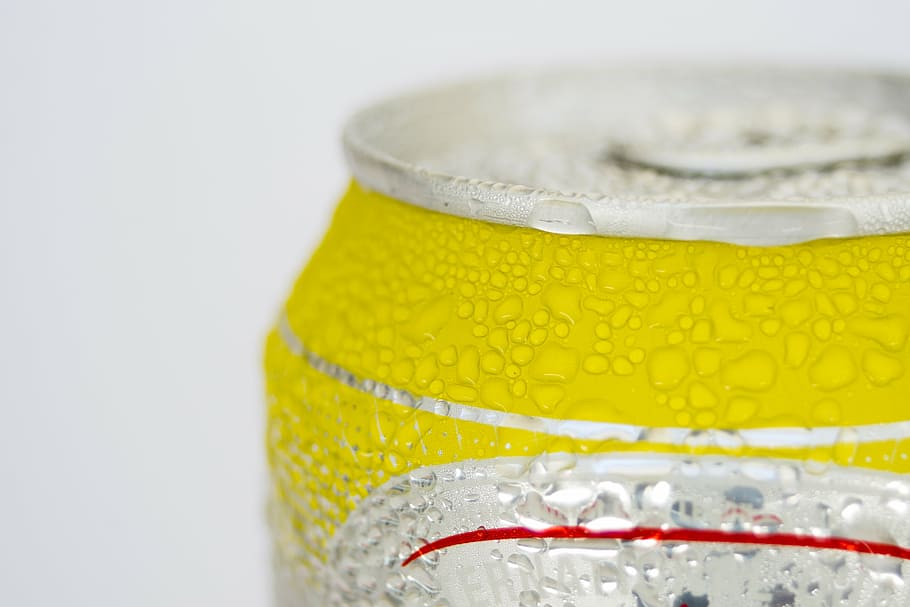 beer, can, cold, drink, lemon, white background, close-up, studio shot HD wallpaper