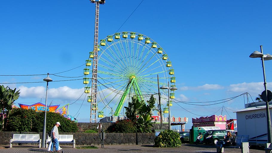 fair, cabins, noria, amusement park, amusement park ride, sky HD wallpaper